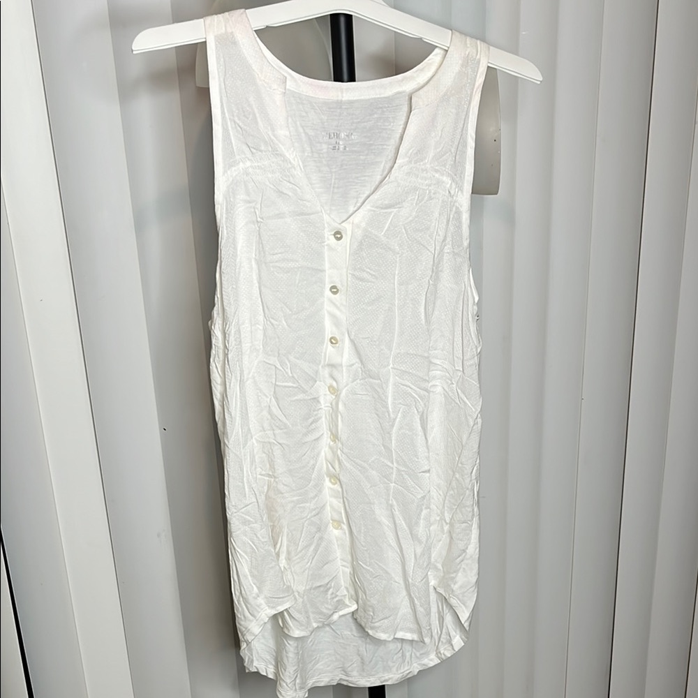 White Sleeveless Button-Down Top